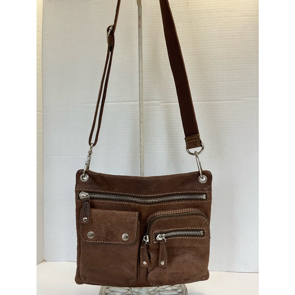 Fossil Brown Leather Long Live Vintage Crossbody Bag Zip Pockets Explorer